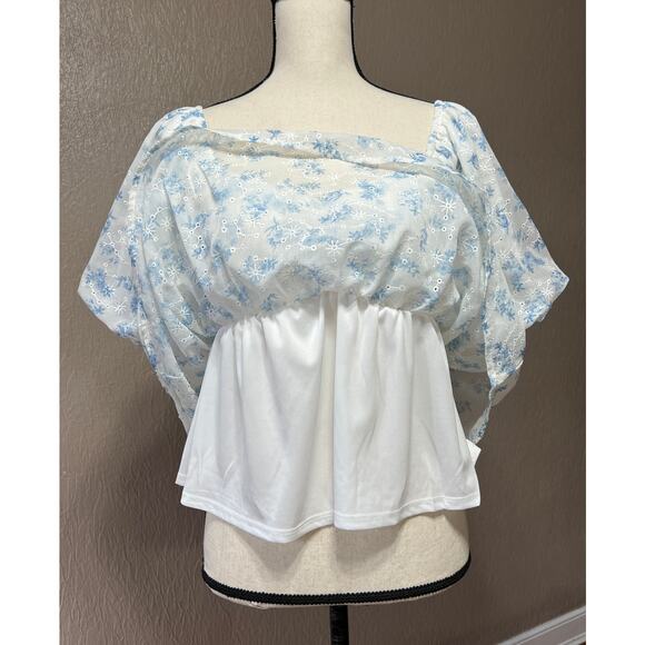 Altar 'D State Women's Embroidered Floral Top Crop Smocked Balloon Sleeve Large - Picture 5 of 16